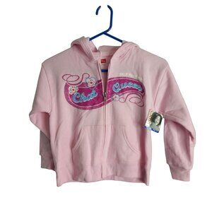 Hanes Size S 6 6X Hoodie Sweatshirt Girls Pink Chat Queen Glitter Lettering NEW